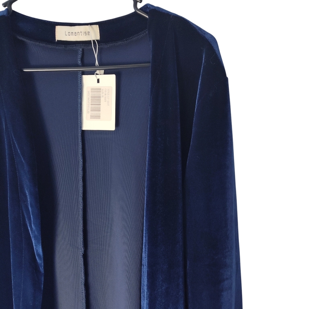 Lomantise Navy Blue Velvet Jacket Cover With Sheer Bottom Women's Size XL - Picture 3 of 7